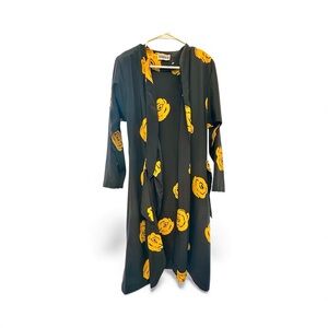 Vintage 80s/90s Virgo II Black and Yellow Floral Dress Large